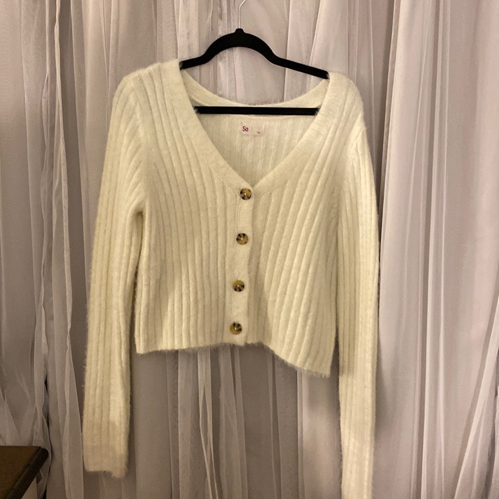 So White Fuzzy Cardigan